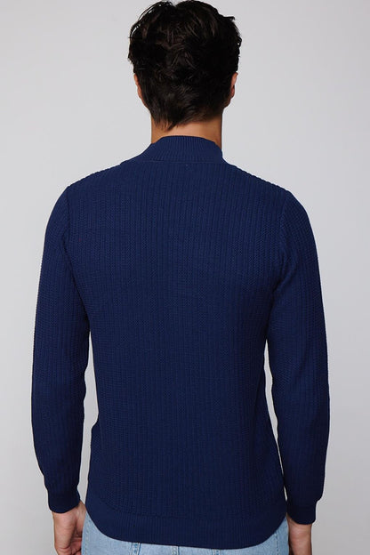 Slim Fit Half Turtleneck Non-Pilling Navy Blue Men's Knitwear Sweater