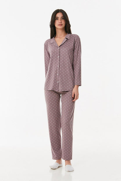 Polka Dot Shirt Collar Pajama Set