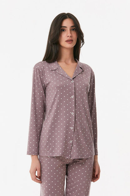 Polka Dot Shirt Collar Pajama Set