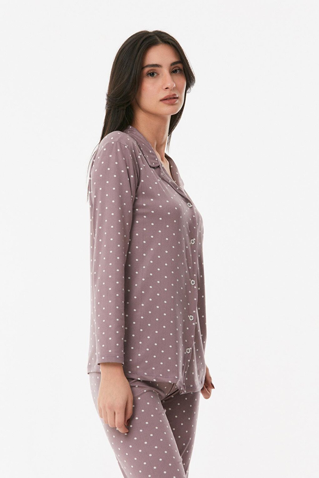 Polka Dot Shirt Collar Pajama Set