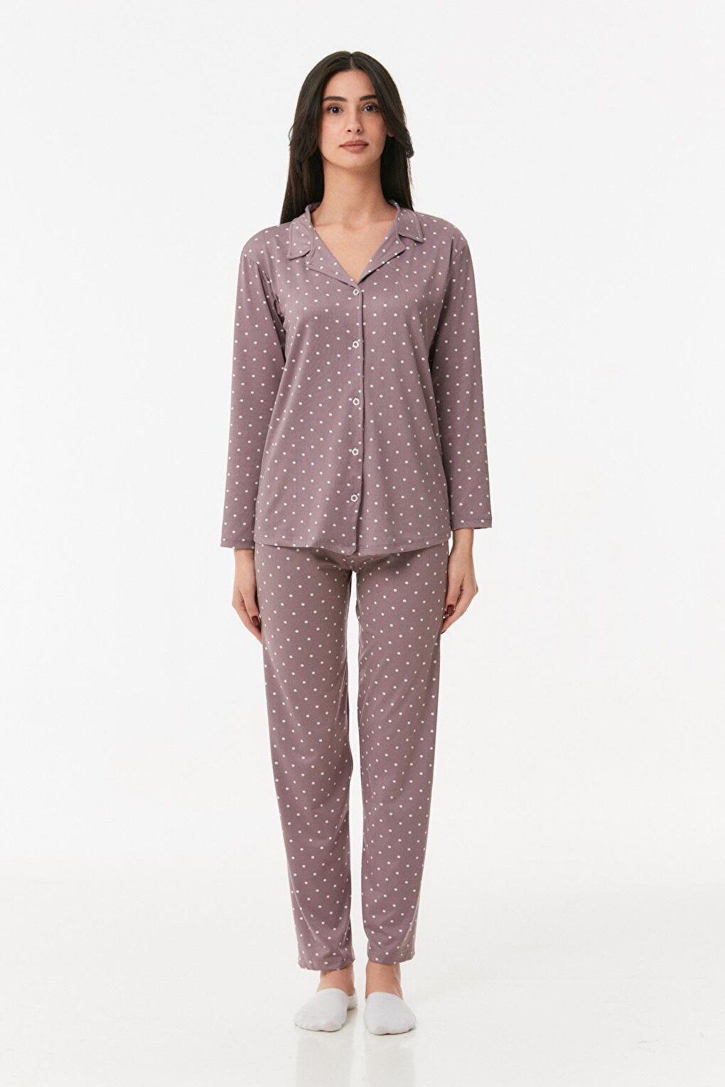 Polka Dot Shirt Collar Pajama Set