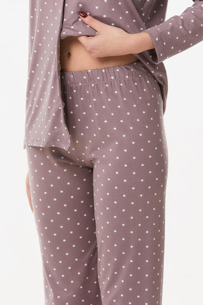 Polka Dot Shirt Collar Pajama Set