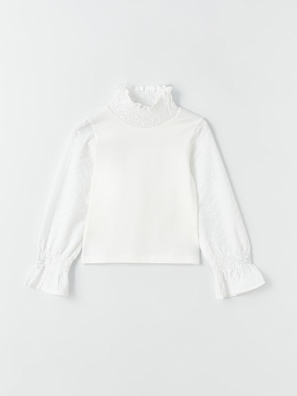 Girl's Scalloped Turtleneck Ruffle Long Sleeve Blouse