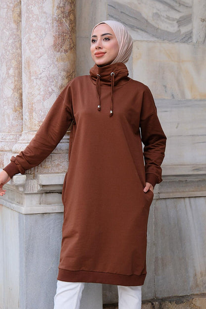 Turtleneck Long Tunic Brown