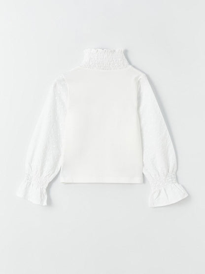 Girl's Scalloped Turtleneck Ruffle Long Sleeve Blouse