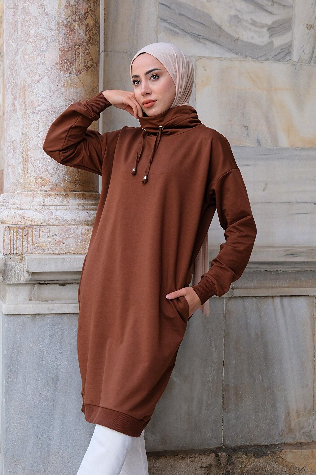 Turtleneck Long Tunic Brown