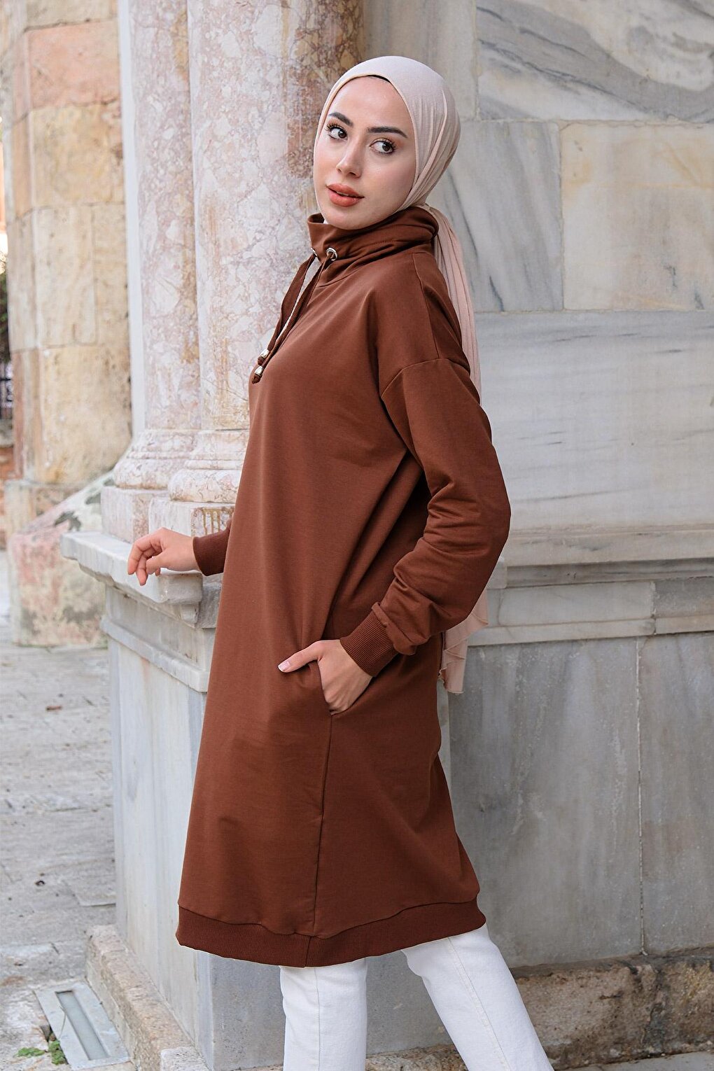 Turtleneck Long Tunic Brown