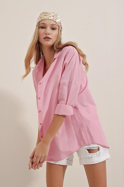 3900 Oversize Long Basic Shirt - Pink