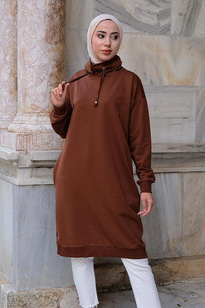 Turtleneck Long Tunic Brown