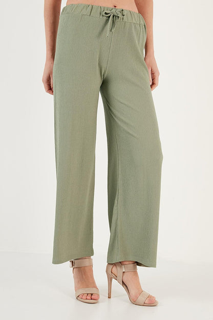 Waist Tied Comfortable Cut Crinkle Fabric Trousers 5862061