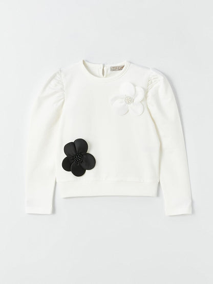 Girl's Comfortable SweatShirt with Floral Accessories