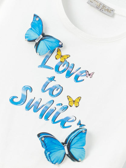 Girl's Love To Smile Butterfly Detailed T-Shirt