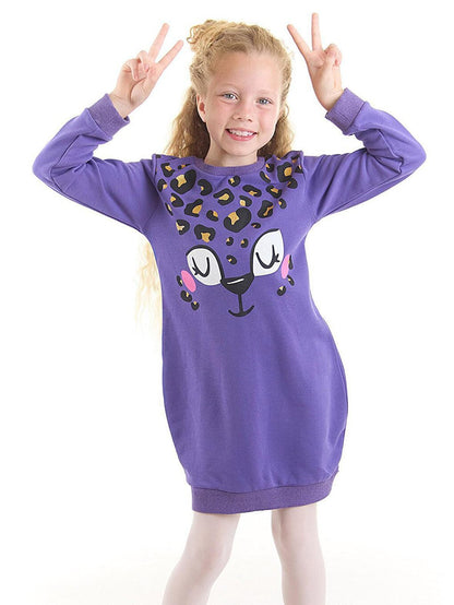 Lilac Leopard Girl's Balloon Dress