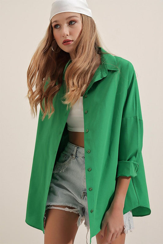 3900 Oversize Long Basic Shirt - Green