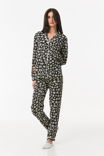 Floral Printed Buttoned Pajama Set