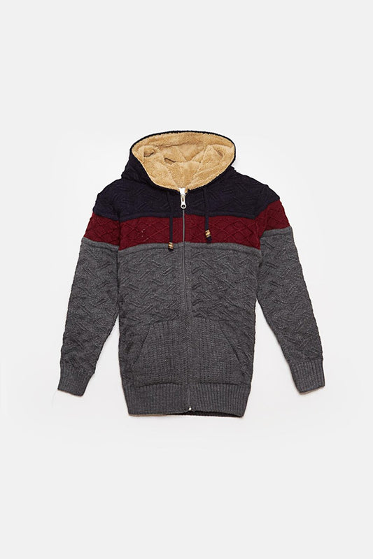 Fur Detailed Knitwear Boys Cardigan