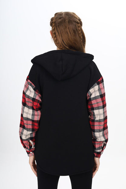 Girl's Garnished Hooded Plaid Shirt 9-14 Years Lx265