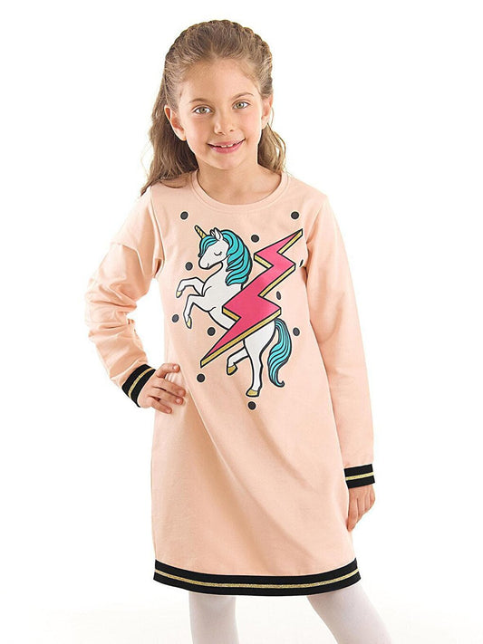 Lightning Unicorn Girl's Salmon Pink Dress