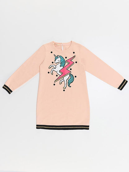 Lightning Unicorn Girl's Salmon Pink Dress