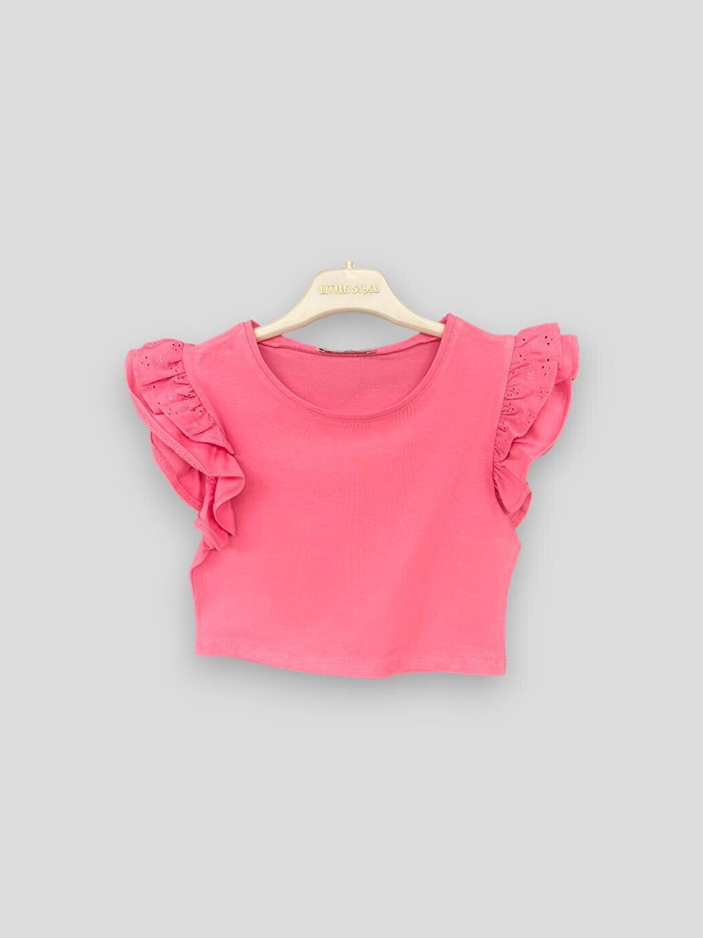 Girl's Lace, Ruffled Sleeve Detailed T-Shirt