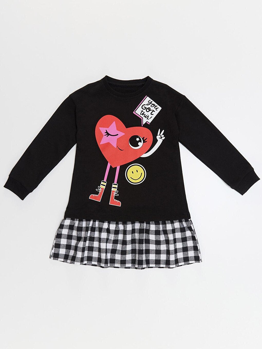 Funny Heart Girl Plaid Black Dress