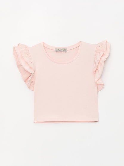 Girl's Lace, Ruffled Sleeve Detailed T-Shirt