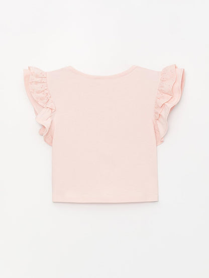 Girl's Lace, Ruffled Sleeve Detailed T-Shirt