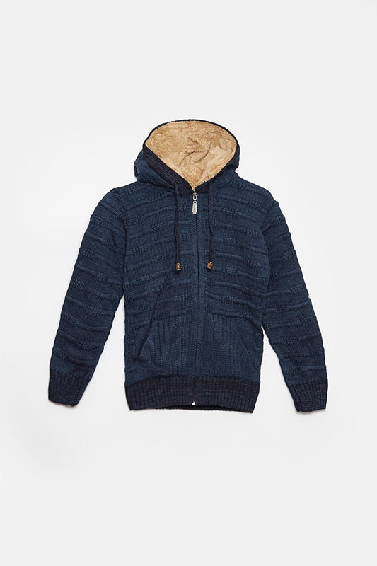 Fur Detailed Knitwear Boys Cardigan