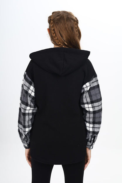 Girl's Garnished Hooded Plaid Shirt 9-14 Years Lx265