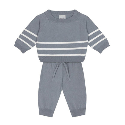 White Striped Gray Knitwear Baby Set