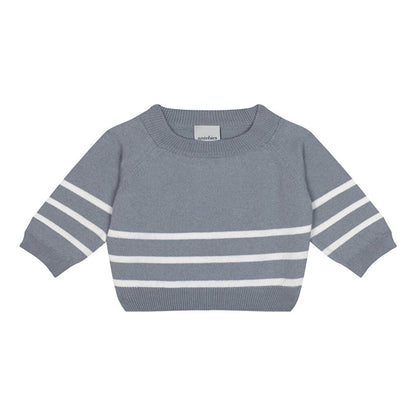 White Striped Gray Knitwear Baby Set