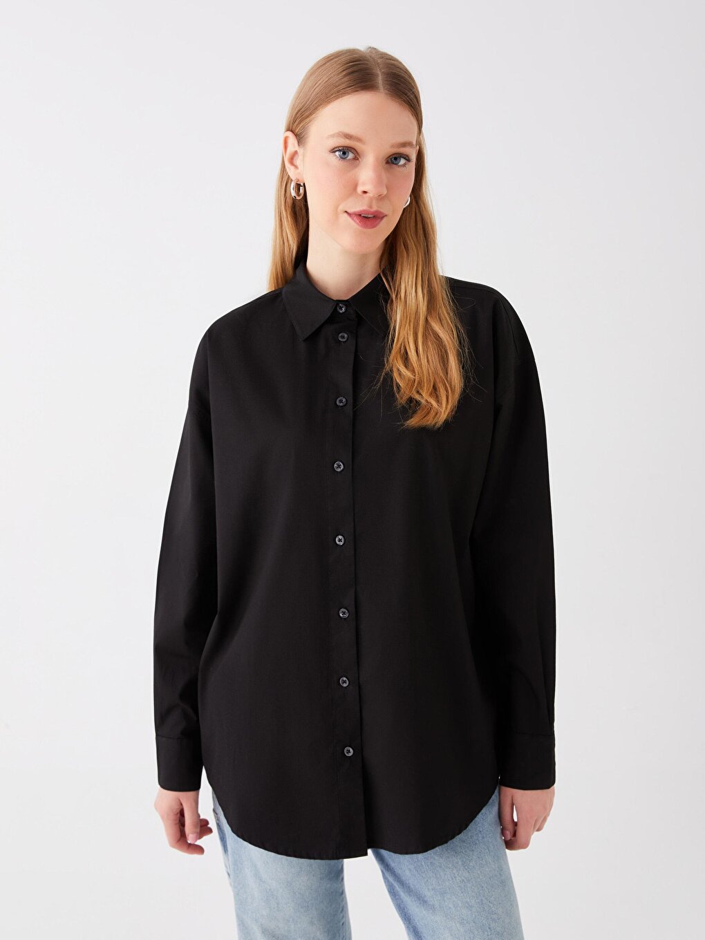 Oversize Long Basic Shirt Black