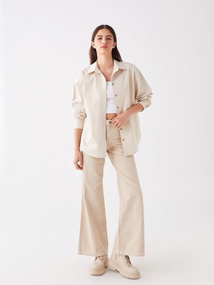 Oversize Long Basic Shirt Beige