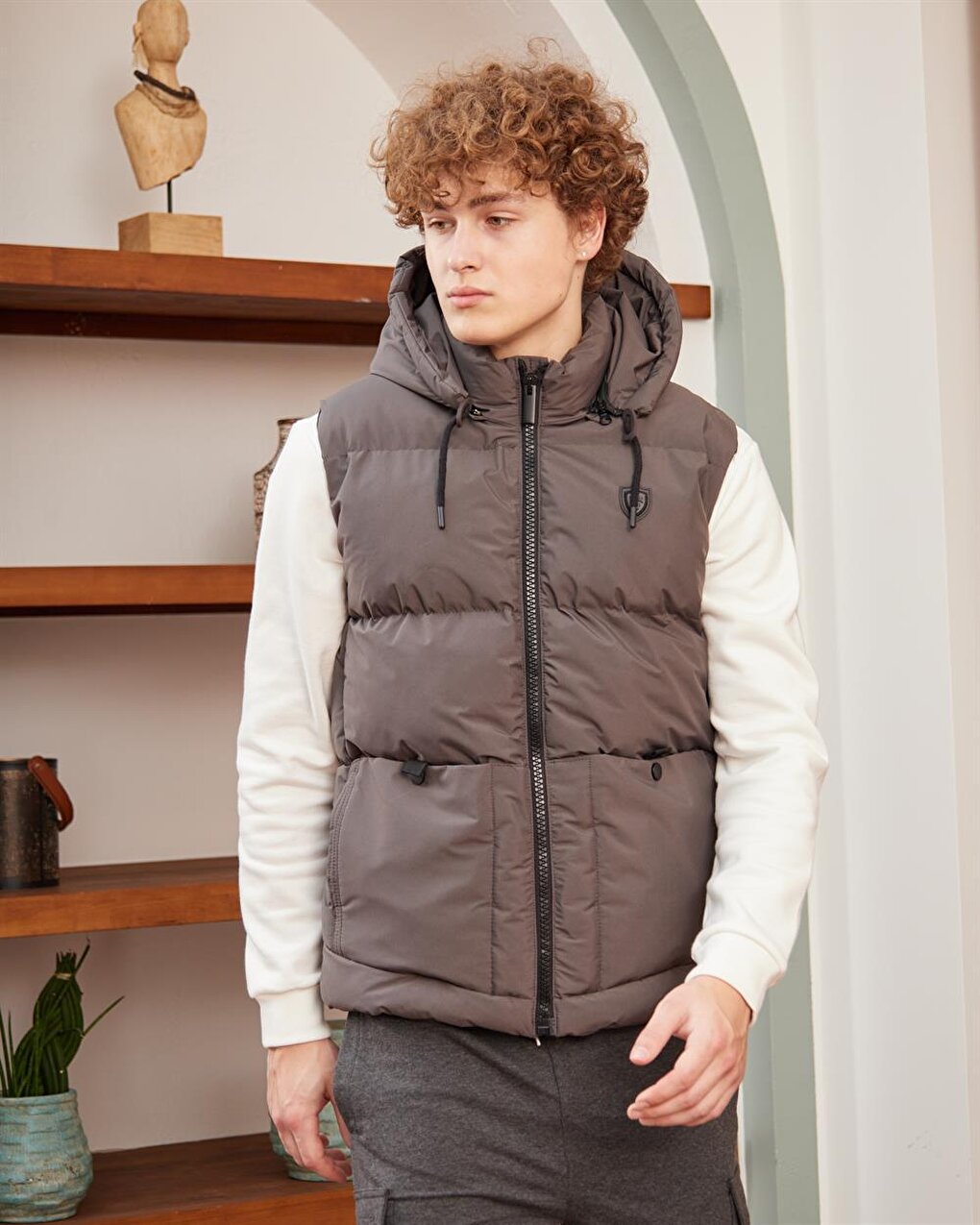 Men's Removable Hooded Sports Puffer Vest Anthracite