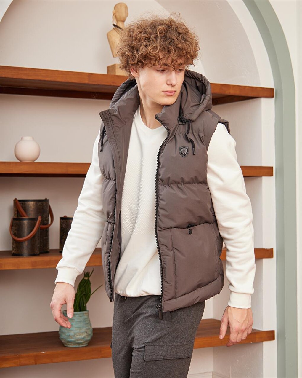 Men's Removable Hooded Sports Puffer Vest Anthracite