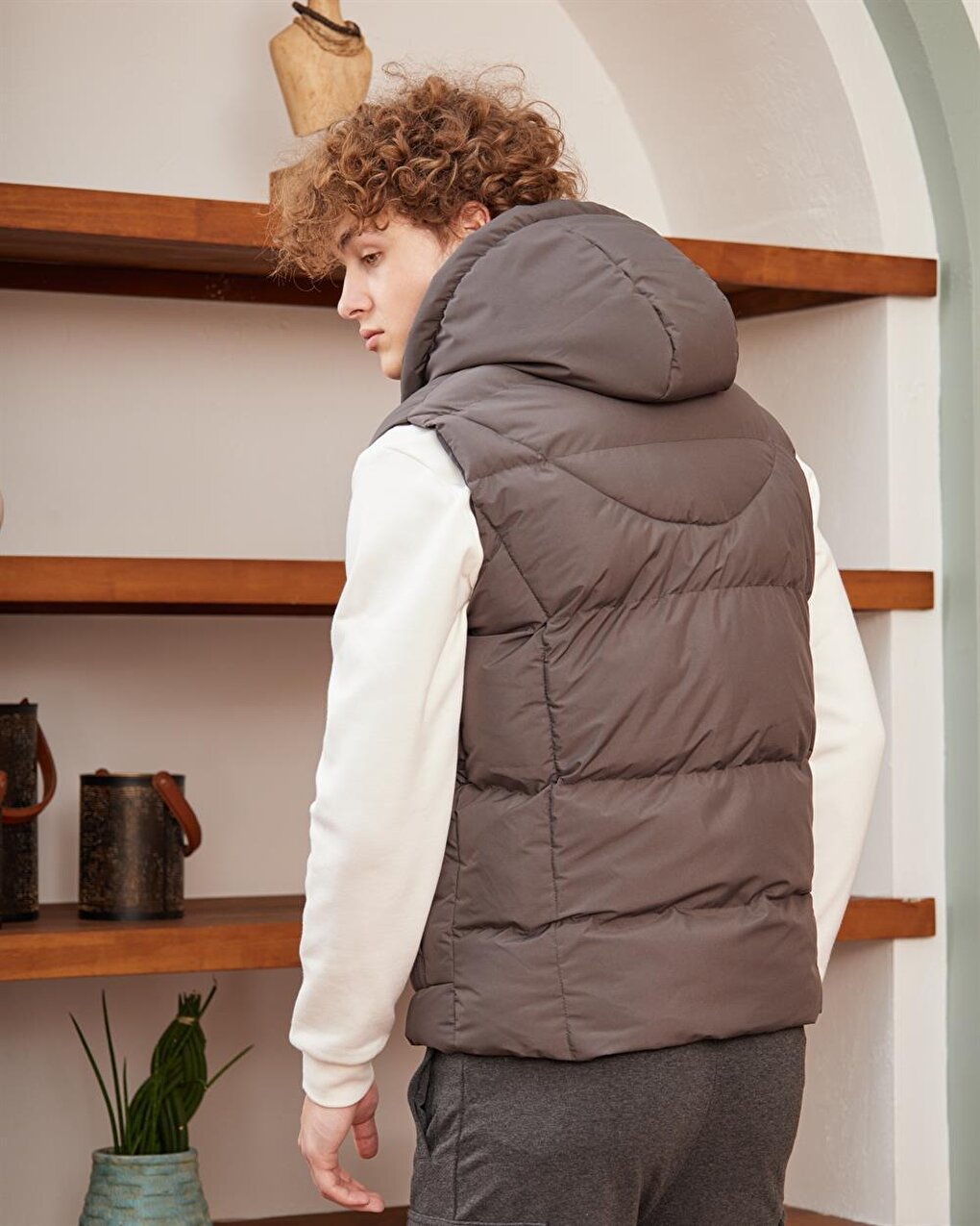 Men's Removable Hooded Sports Puffer Vest Anthracite