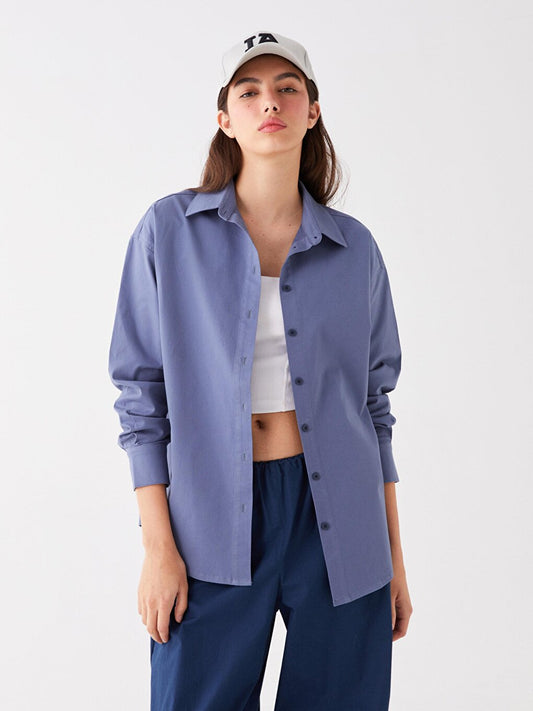 Oversize Long Basic Shirt Blue