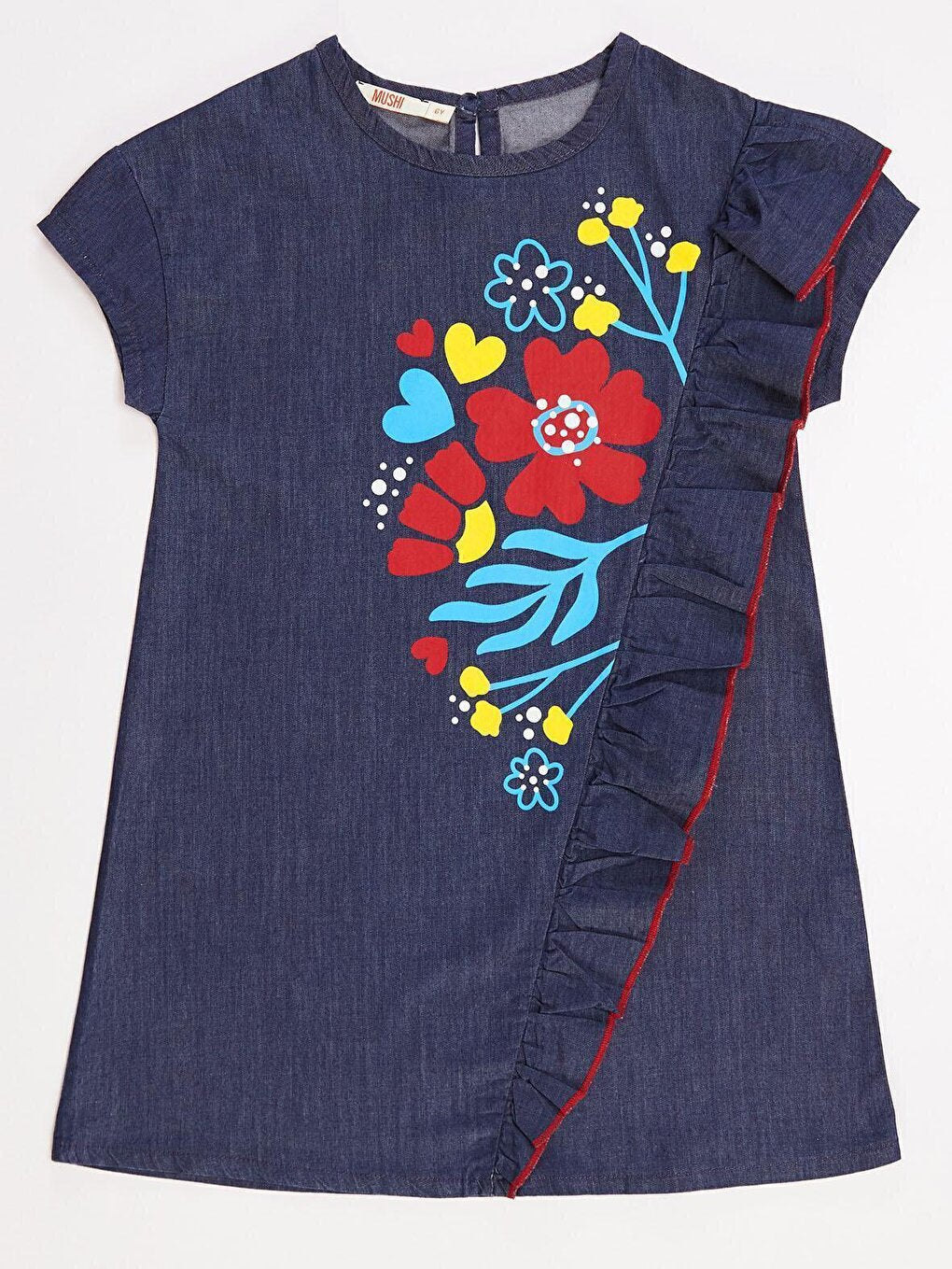 Floral Printed Girls Denim Dress