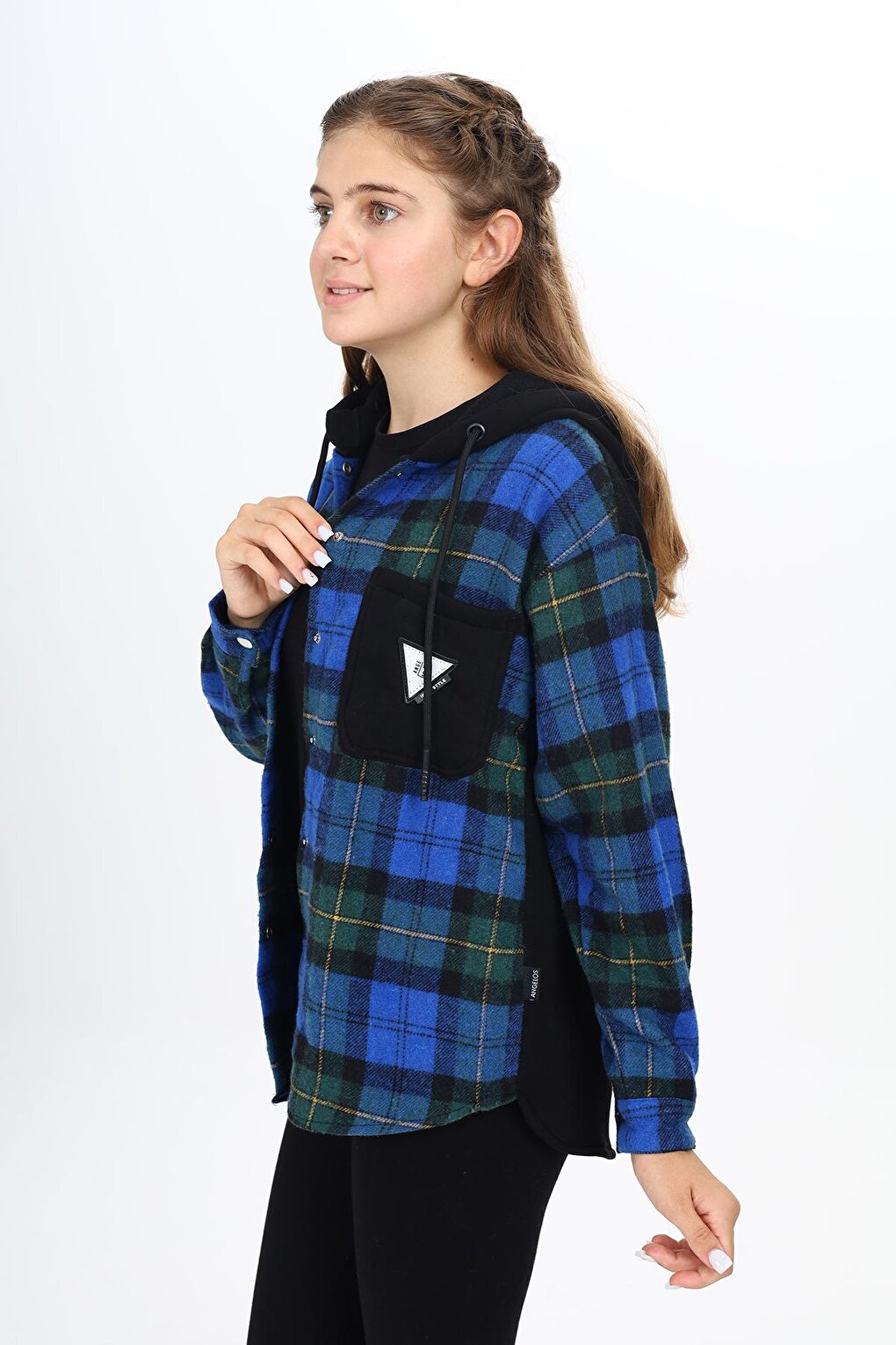 Girl's Garnished Hooded Plaid Shirt 9-14 Years Lx265