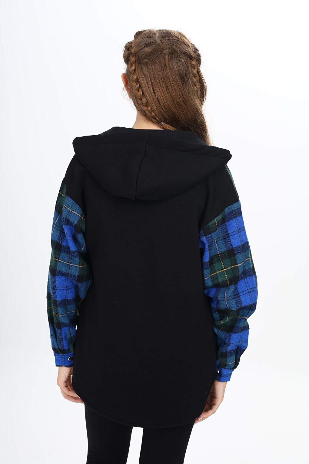 Girl's Garnished Hooded Plaid Shirt 9-14 Years Lx265