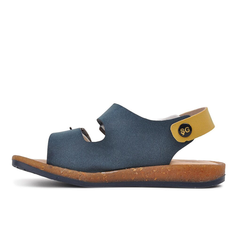 006 Navy Blue-Mustard Kids Sandals