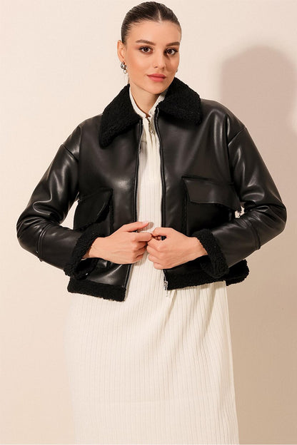 1039 Faux Leather Coat