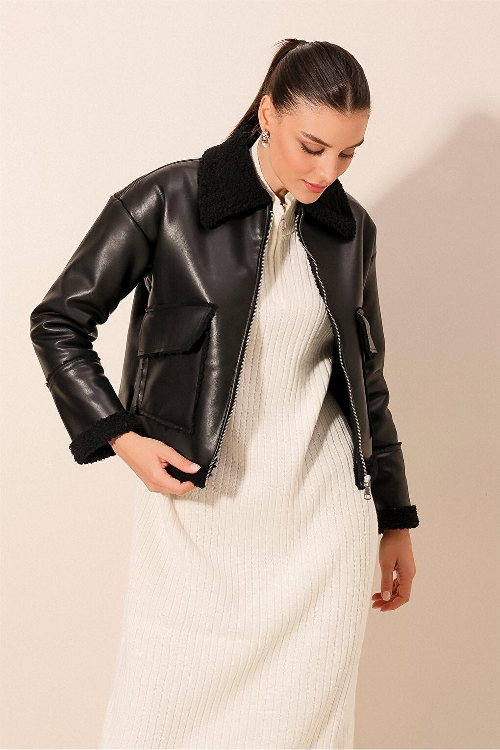 1039 Faux Leather Coat