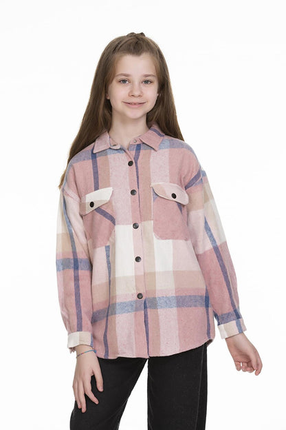 Girl's Back Printed Plaid Shirt 9-14 Years Lx151