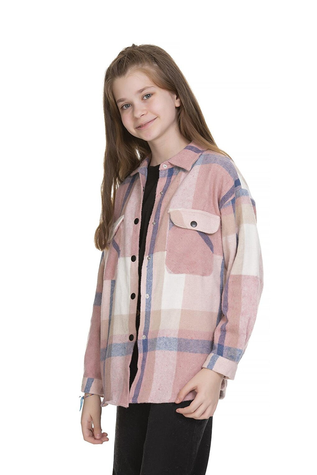 Girl's Back Printed Plaid Shirt 9-14 Years Lx151