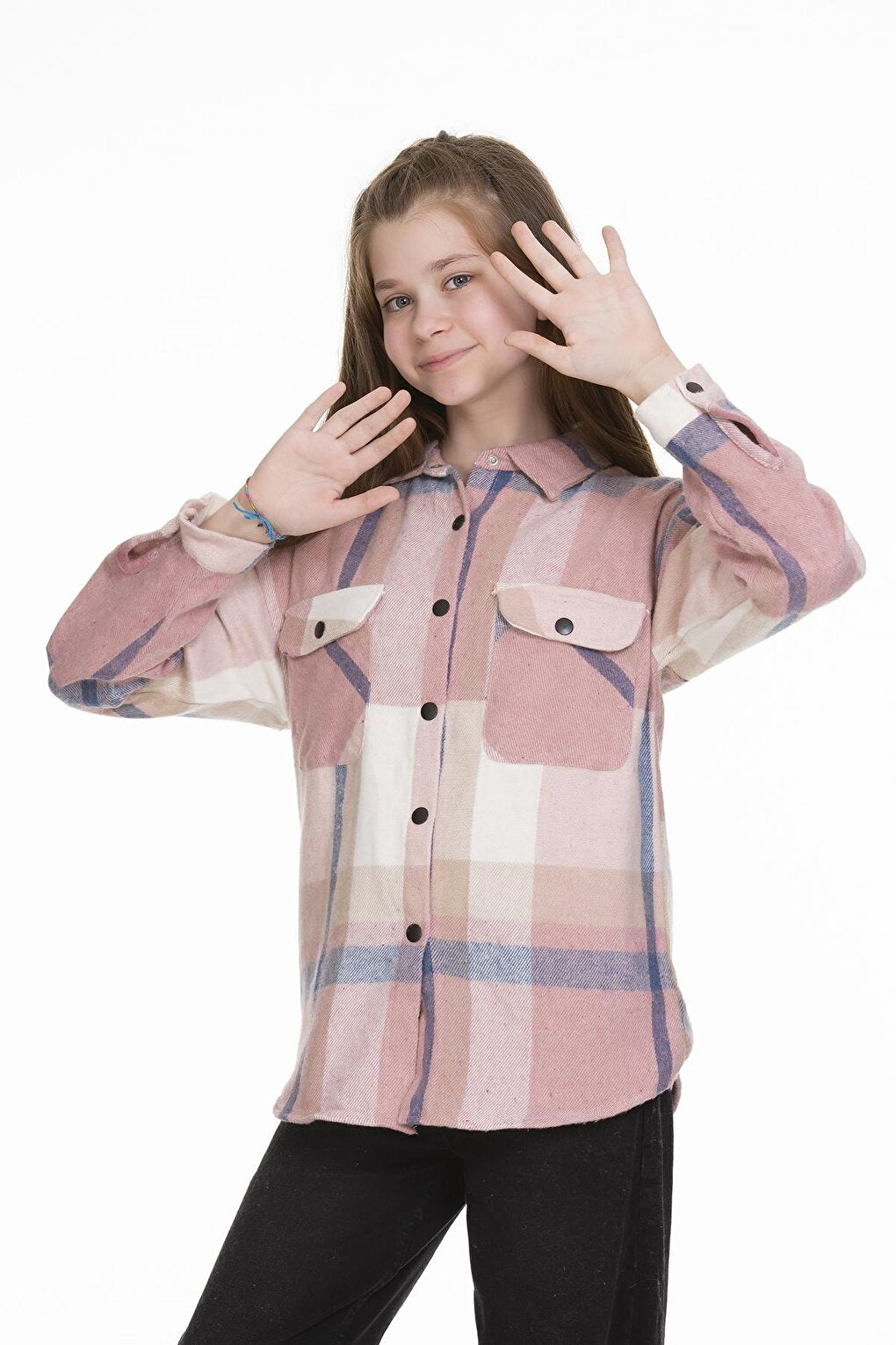 Girl's Back Printed Plaid Shirt 9-14 Years Lx151