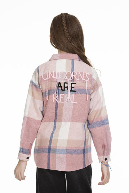 Girl's Back Printed Plaid Shirt 9-14 Years Lx151