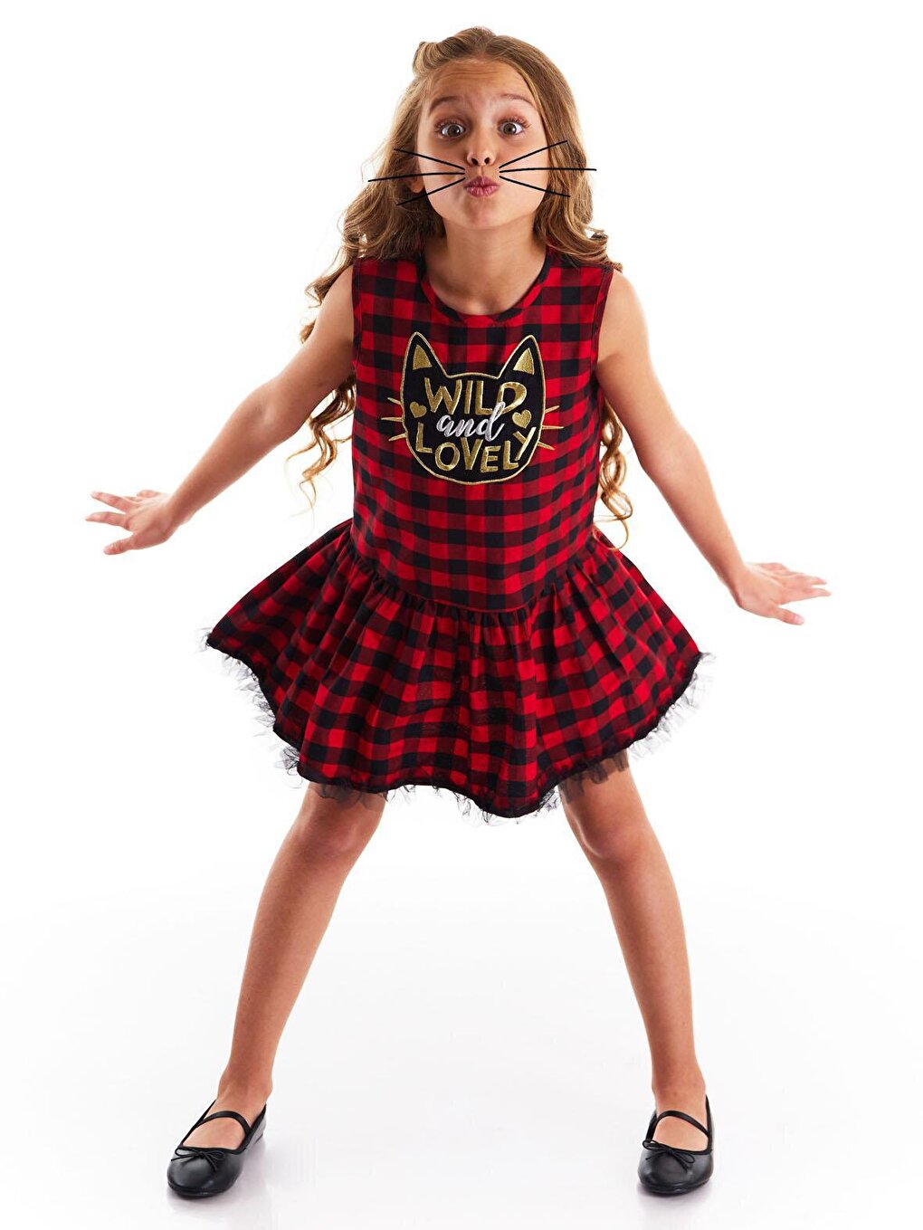 Cat Plaid Sleeveless Girls Dress