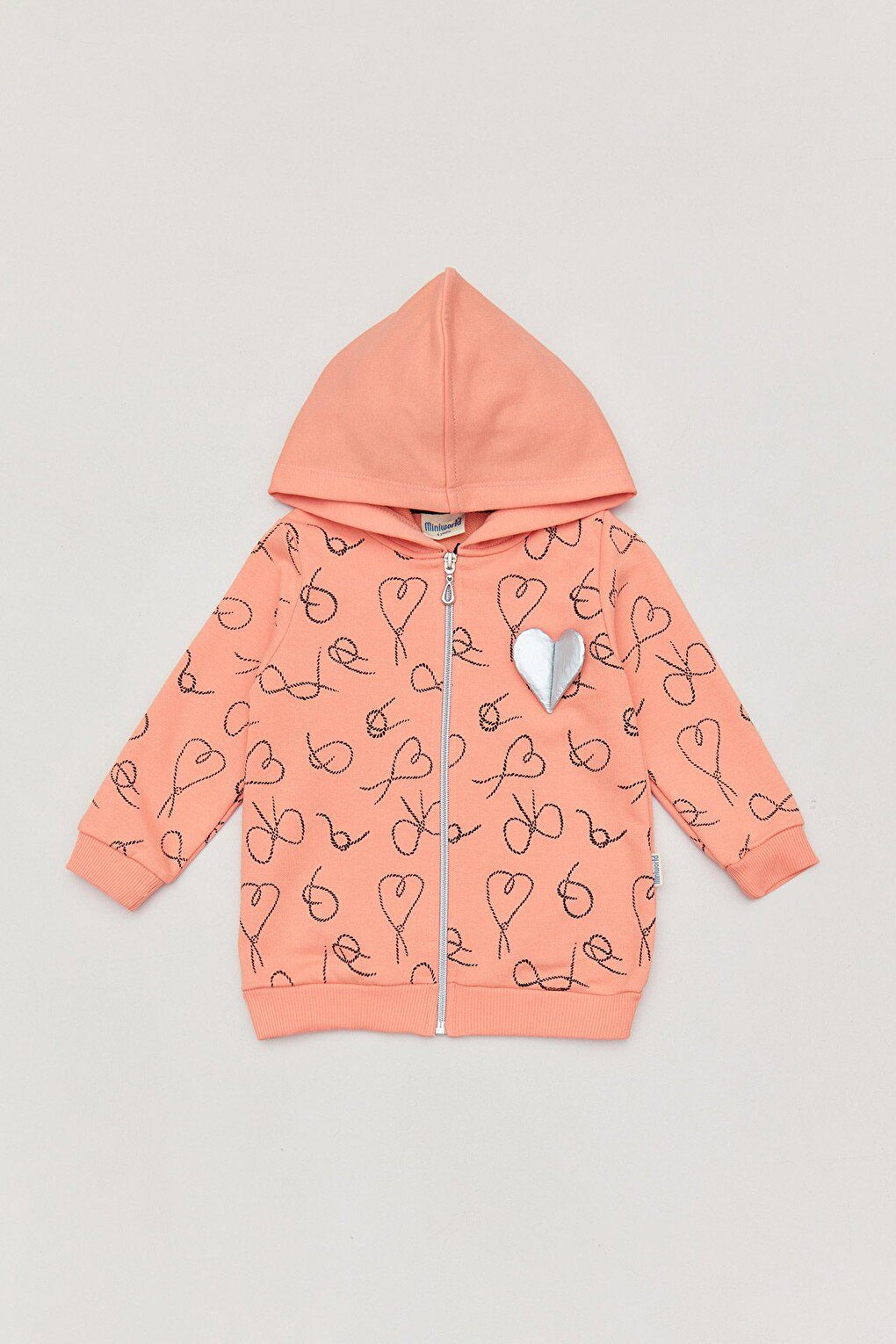 Heart Printed Girl's Zippered Sweatshirt