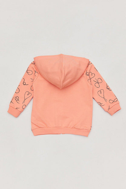 Heart Printed Girl's Zippered Sweatshirt